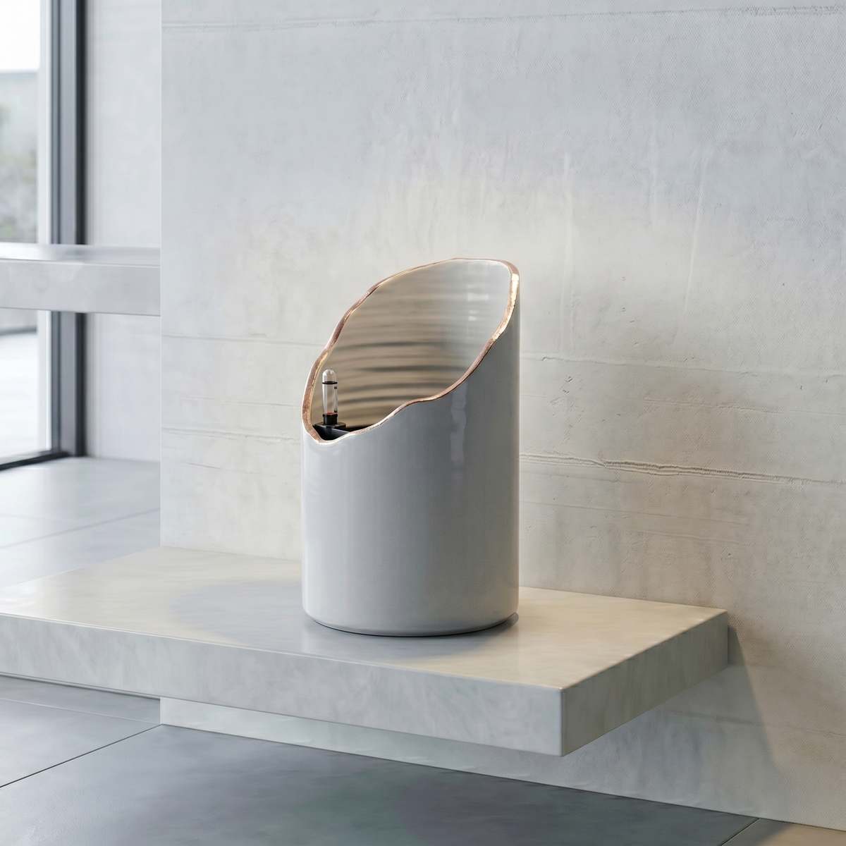 Torrey Self-Watering Planter, White with Iron Rim