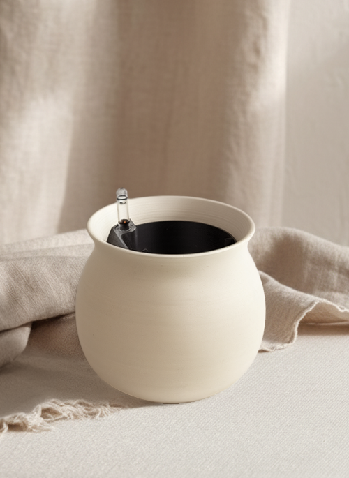 Leucadia self-watering planter, natural clay